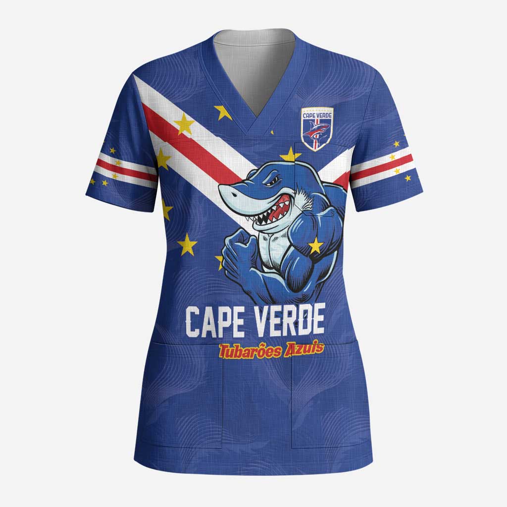 Custom Cape Verde Football Scrub Top Tubaroes Azuis Make History - African Pride