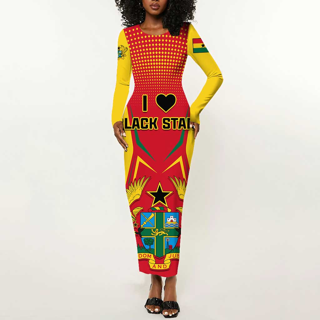 Support the Black Stars - Ghana Football Long Sleeve Bodycon Dress