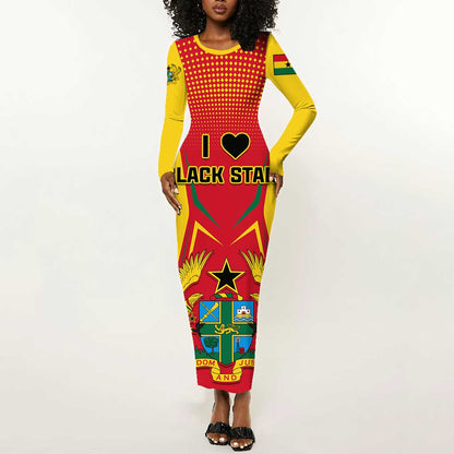 Support the Black Stars - Ghana Football Long Sleeve Bodycon Dress LT01
