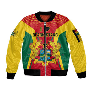 Support the Black Stars - Ghana Football Sleeve Zip Bomber Jacket