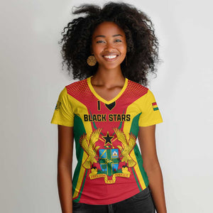 Support the Black Stars - Ghana Football Women V-Neck T-Shirt