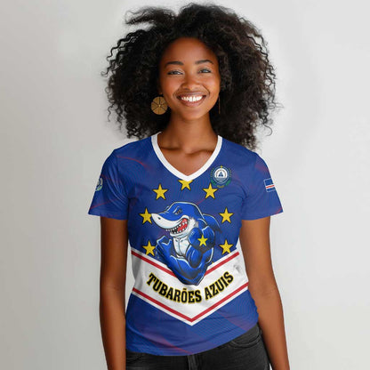 Support the Tubaroes Azuis - Cape Verde Football Women V-Neck T-Shirt