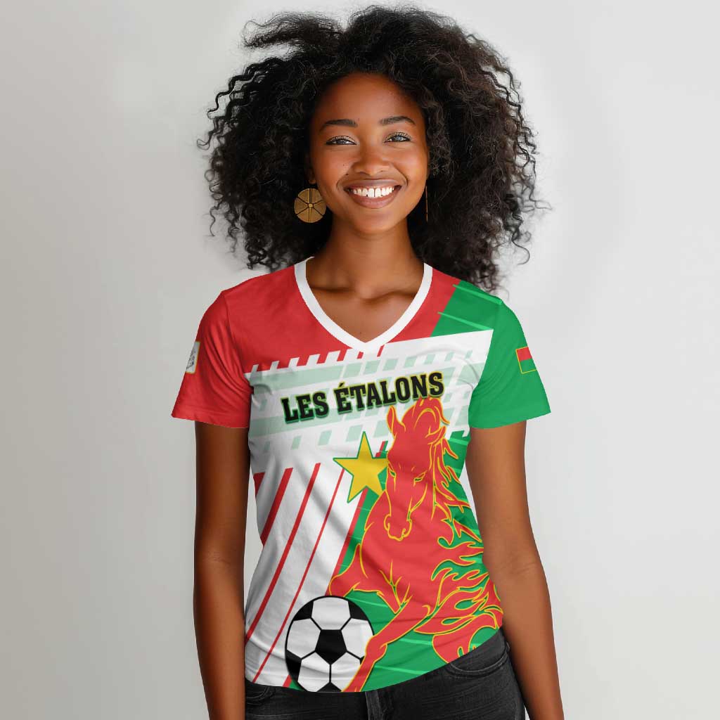 Support Les Etalons - Burkina Faso Football Women V-Neck T-Shirt