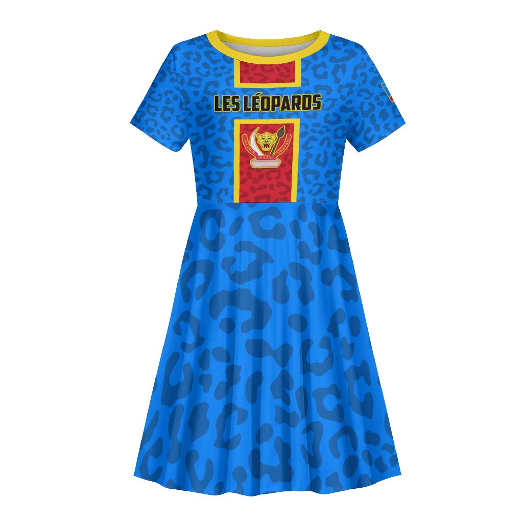 Support Les Leopards - DR Congo Football Kid Short Sleeve Dress