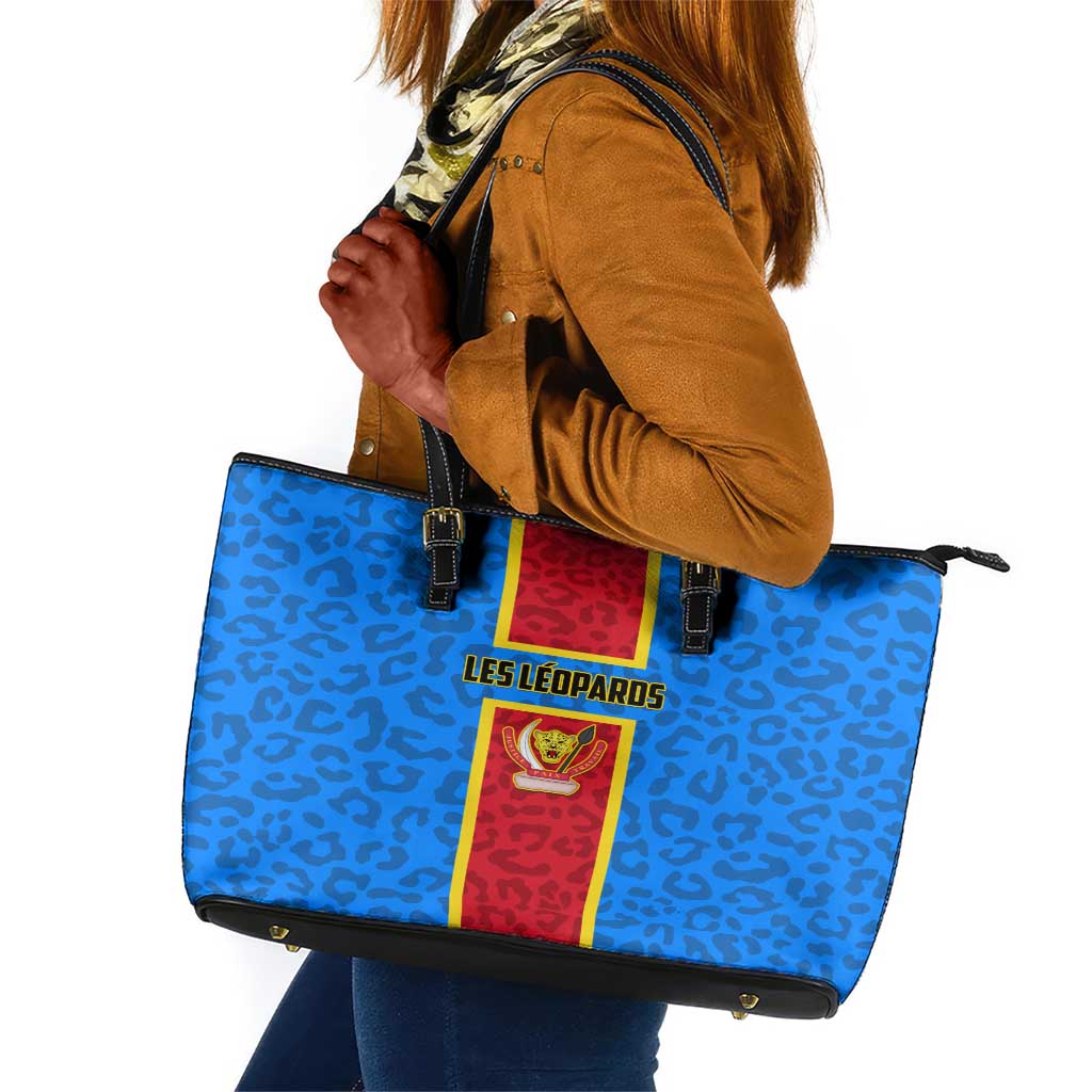 Support Les Leopards - DR Congo Football Leather Tote Bag