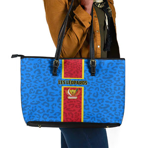 Support Les Leopards - DR Congo Football Leather Tote Bag