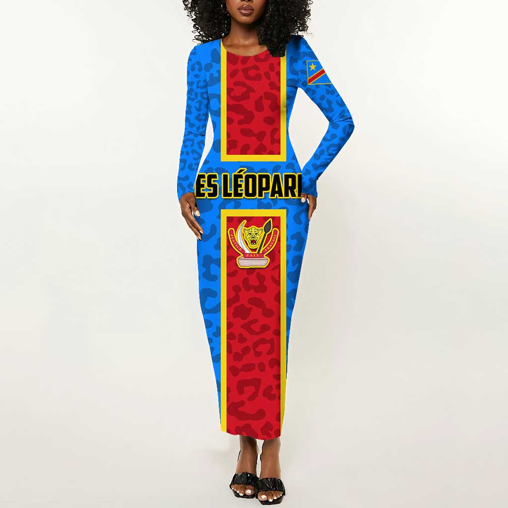 Support Les Leopards - DR Congo Football Long Sleeve Bodycon Dress