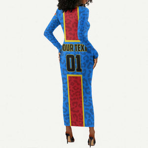 Support Les Leopards - DR Congo Football Long Sleeve Bodycon Dress