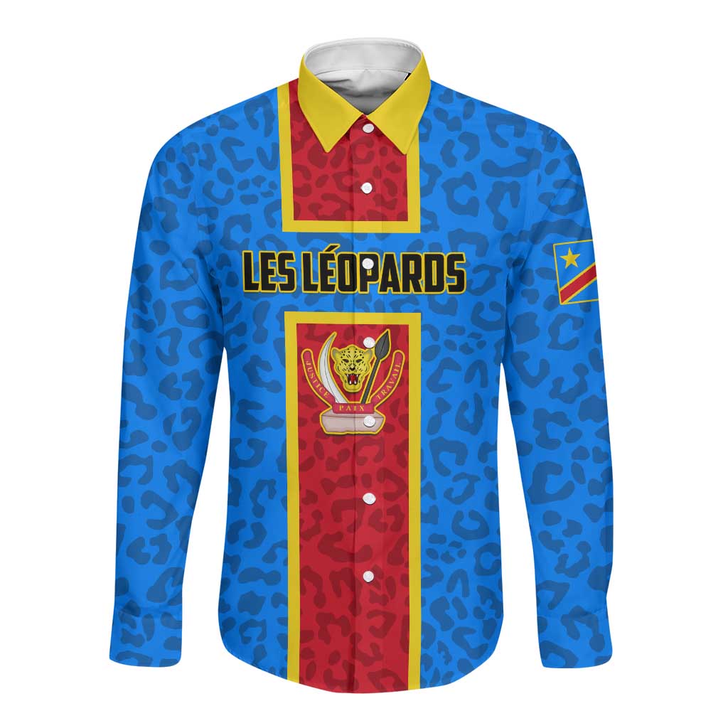 Support Les Leopards - DR Congo Football Long Sleeve Button Shirt