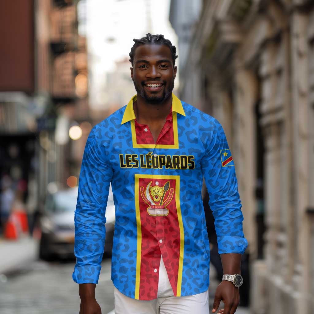 Support Les Leopards - DR Congo Football Long Sleeve Button Shirt