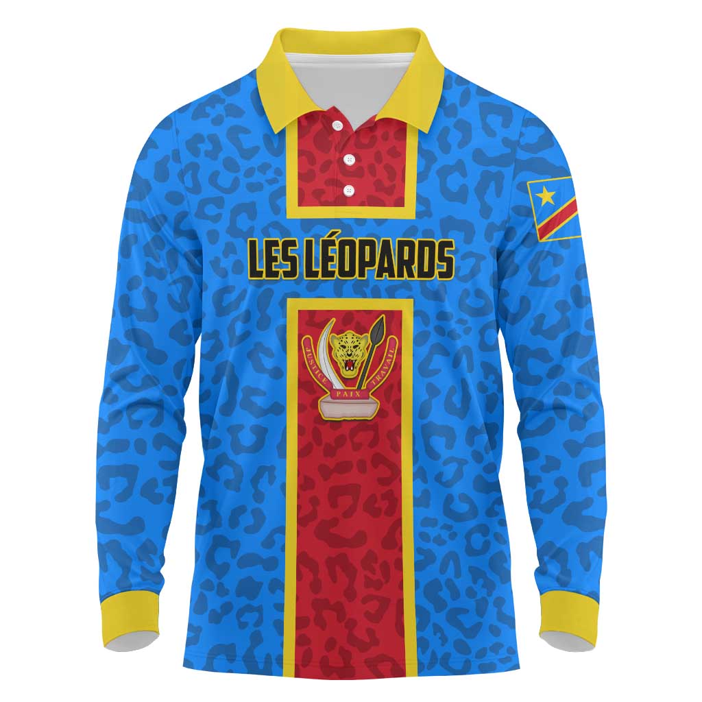 Support Les Leopards - DR Congo Football Long Sleeve Polo Shirt