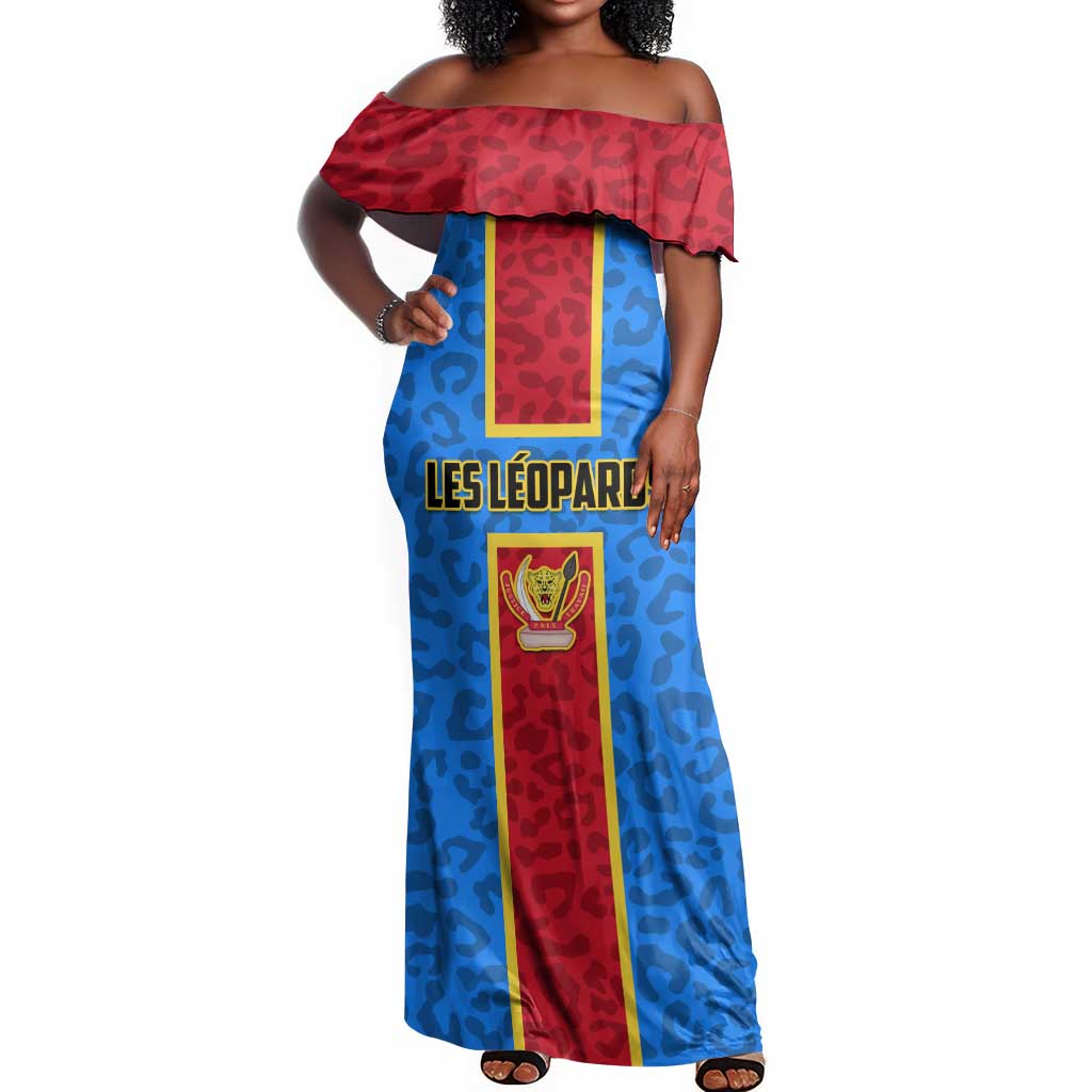 Support Les Leopards - DR Congo Football Off Shoulder Maxi Dress