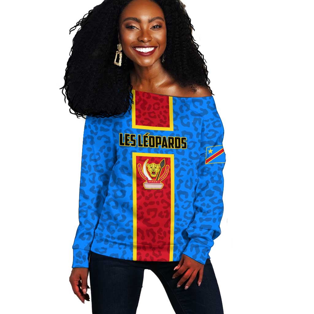 Support Les Leopards - DR Congo Football Off Shoulder Sweater