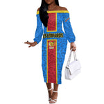 Support Les Leopards - DR Congo Football Off The Shoulder Long Sleeve Dress