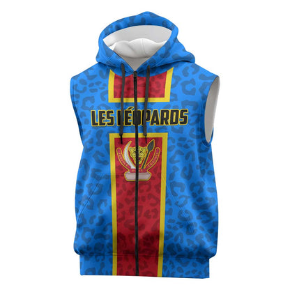 Support Les Leopards - DR Congo Football Sleeveless Zip Hoodie - African Pride
