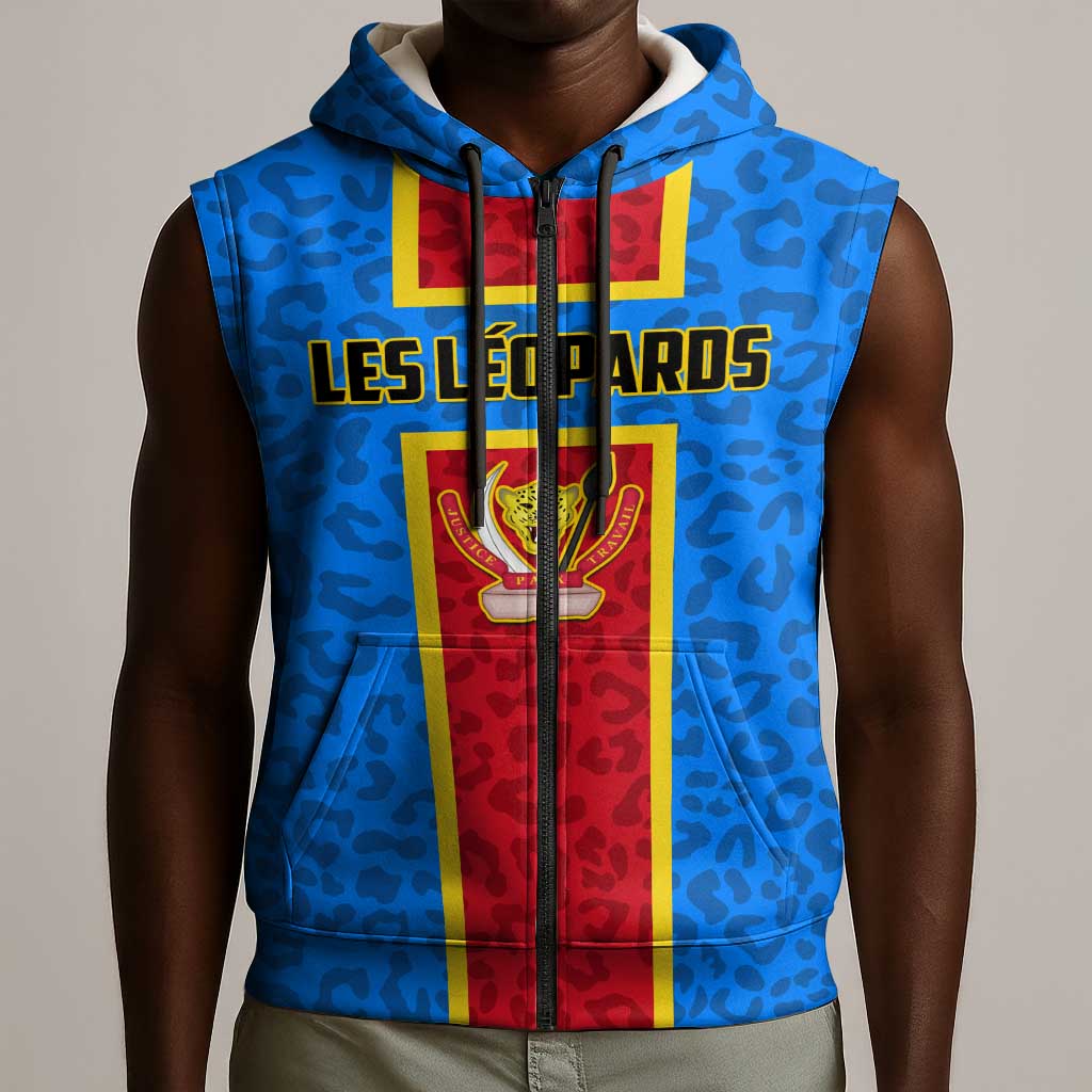 Support Les Leopards - DR Congo Football Sleeveless Zip Hoodie - African Pride