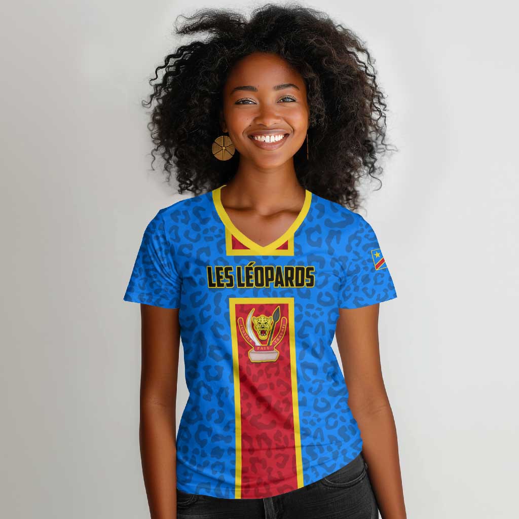 Support Les Leopards - DR Congo Football Women V-Neck T-Shirt