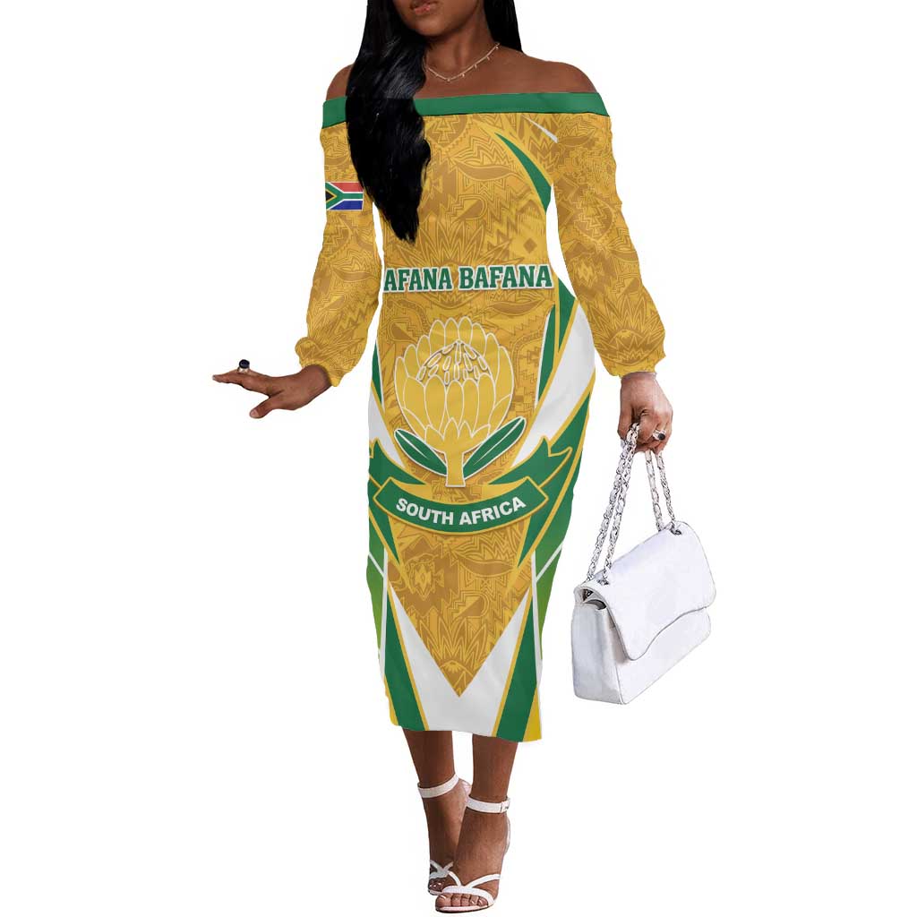 Support Bafana Bafana - South Africa Soccer Off The Shoulder Long Sleeve Dress