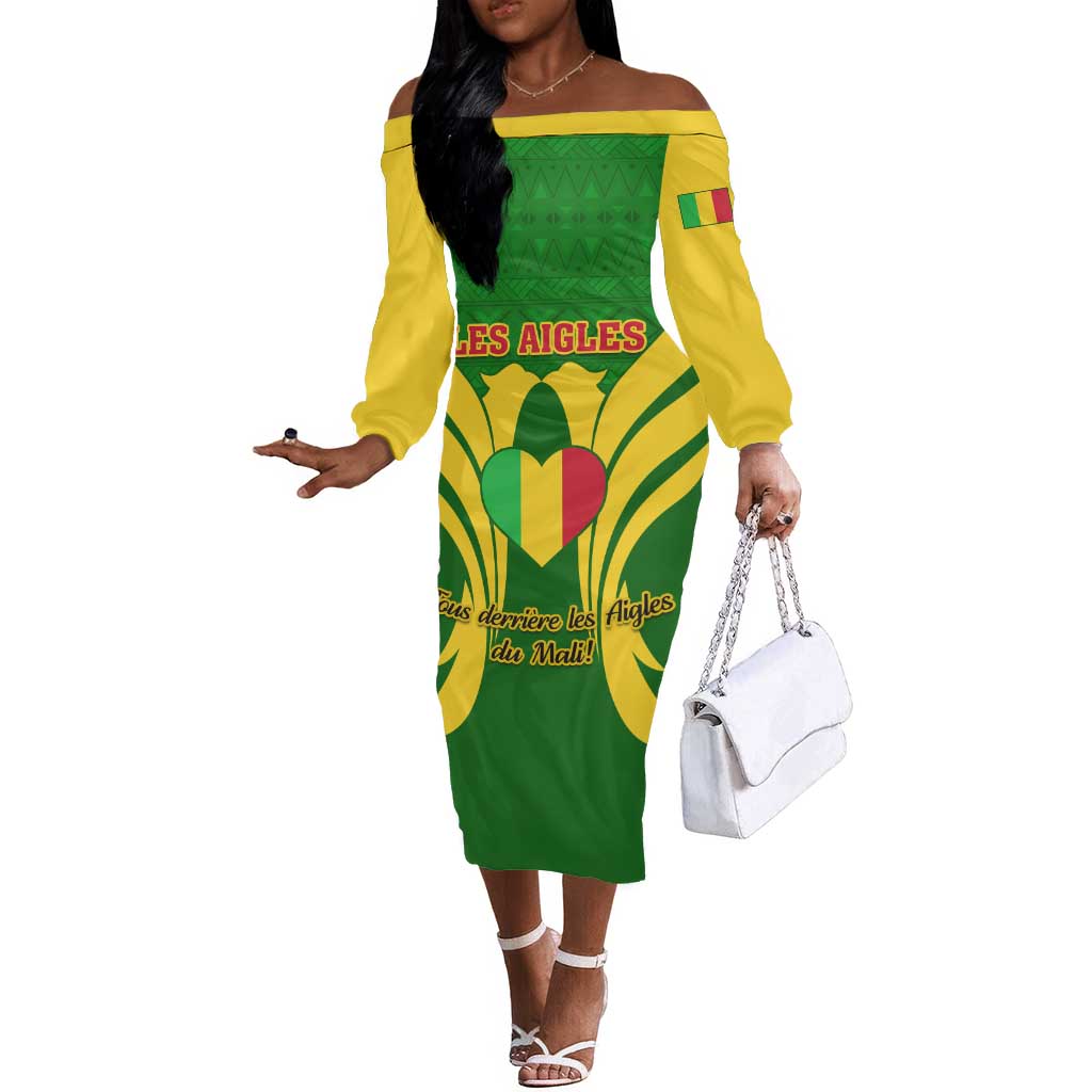 Support Les Aigles Du Mali - Mali Football Off The Shoulder Long Sleeve Dress