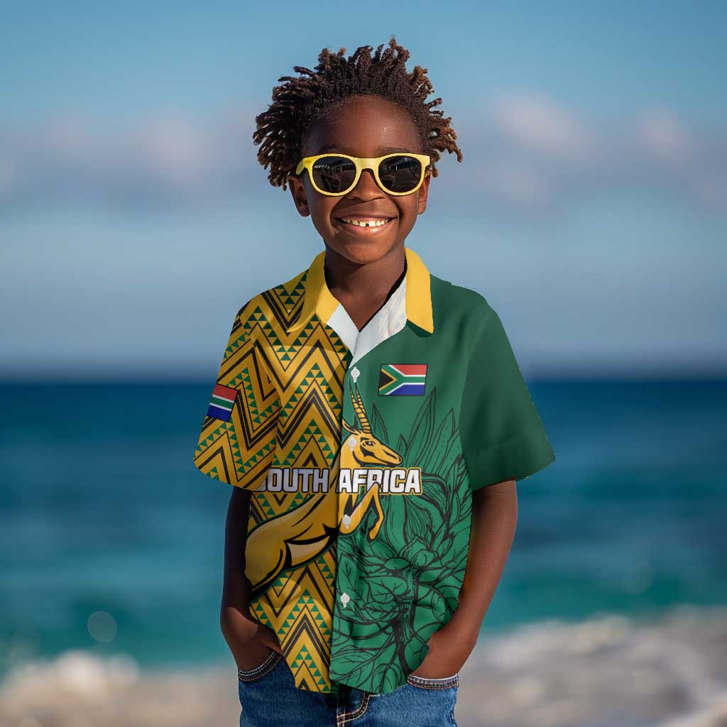 Personalized South Africa Kid Hawaiian Shirt with Springbok and Proteas African Pattern