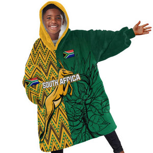 Personalized South Africa KId Wearable Blanket Hoodie with Springbok and Proteas African Pattern