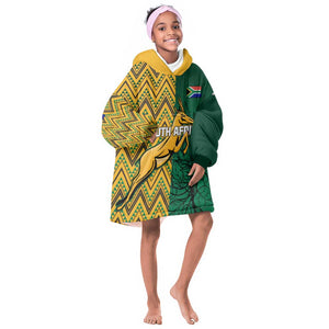 Personalized South Africa KId Wearable Blanket Hoodie with Springbok and Proteas African Pattern