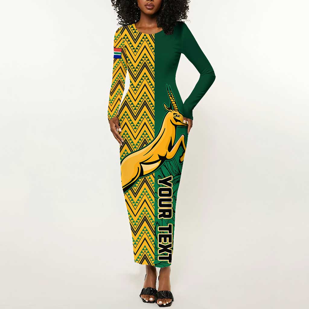 Personalized South Africa Long Sleeve Bodycon Dress with Springbok and Proteas African Pattern