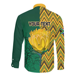 Personalized South Africa Long Sleeve Button Shirt with Springbok and Proteas African Pattern