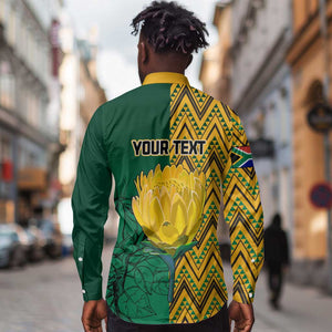 Personalized South Africa Long Sleeve Button Shirt with Springbok and Proteas African Pattern