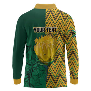 Personalized South Africa Long Sleeve Polo Shirt with Springbok and Proteas African Pattern