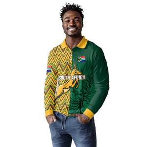 Personalized South Africa Long Sleeve Polo Shirt with Springbok and Proteas African Pattern