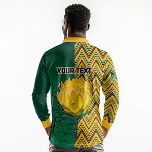 Personalized South Africa Long Sleeve Polo Shirt with Springbok and Proteas African Pattern