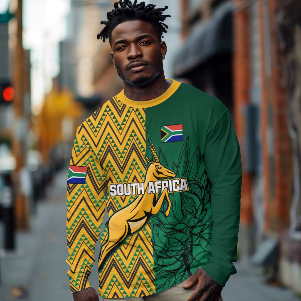 Personalized South Africa Long Sleeve Shirt with Springbok and Proteas African Pattern LT01