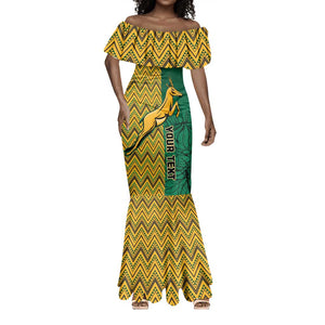 Personalized South Africa Mermaid Dress with Springbok and Proteas African Pattern