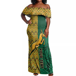 Personalized South Africa Off Shoulder Maxi Dress with Springbok and Proteas African Pattern