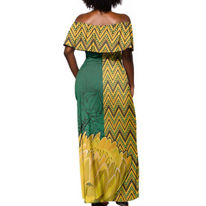 Personalized South Africa Off Shoulder Maxi Dress with Springbok and Proteas African Pattern