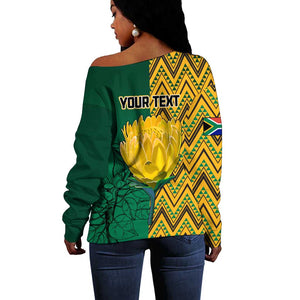 Personalized South Africa Off Shoulder Sweater with Springbok and Proteas African Pattern