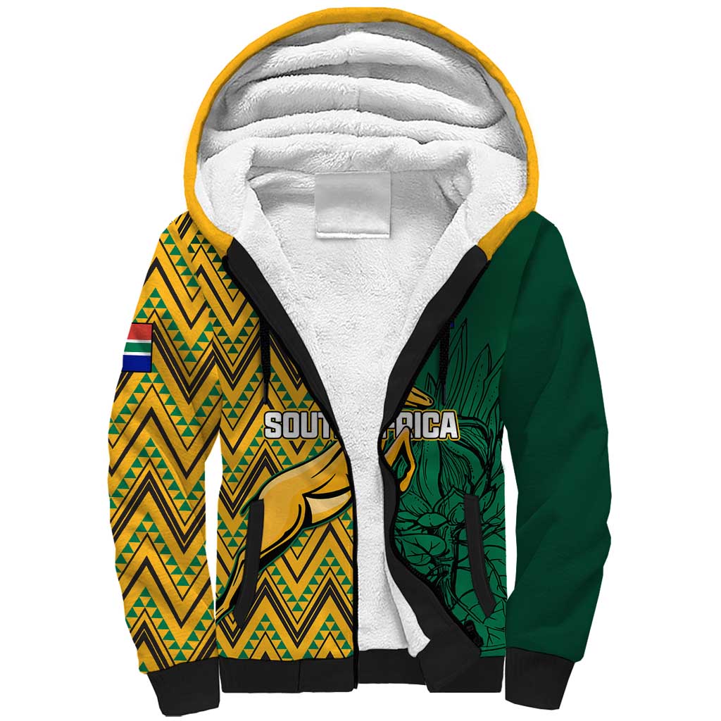 Personalized South Africa Sherpa Hoodie with Springbok and Proteas African Pattern