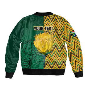 Personalized South Africa Sleeve Zip Bomber Jacket with Springbok and Proteas African Pattern