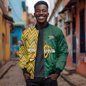 Personalized South Africa Sleeve Zip Bomber Jacket with Springbok and Proteas African Pattern