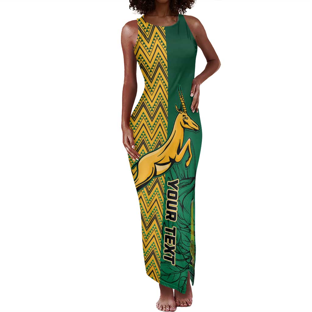 Personalized South Africa Tank Maxi Dress with Springbok and Proteas African Pattern