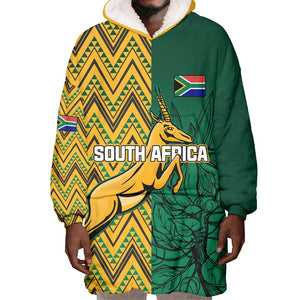 Personalized South Africa Wearable Blanket Hoodie with Springbok and Proteas African Pattern