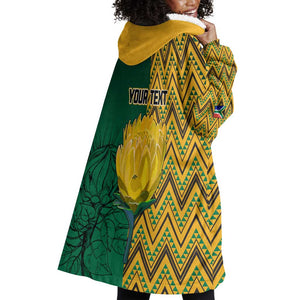 Personalized South Africa Wearable Blanket Hoodie with Springbok and Proteas African Pattern