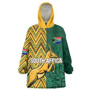 Personalized South Africa Wearable Blanket Hoodie with Springbok and Proteas African Pattern