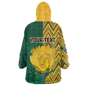 Personalized South Africa Wearable Blanket Hoodie with Springbok and Proteas African Pattern