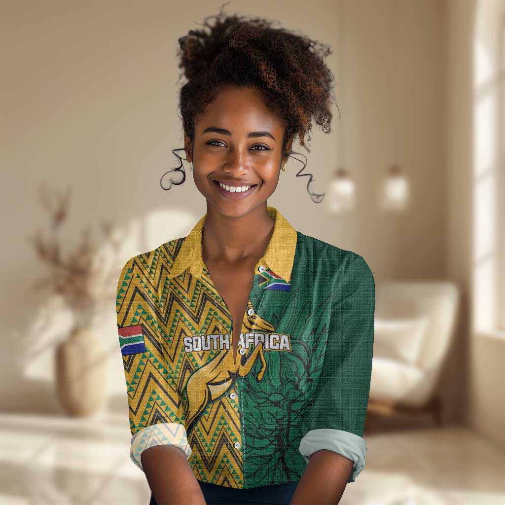 Personalized South Africa Women Casual Shirt with Springbok and Proteas African Pattern