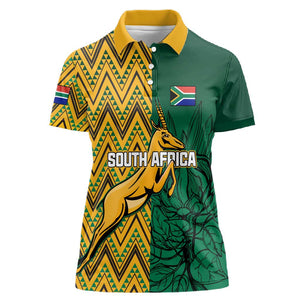 Personalized South Africa Women Polo Shirt with Springbok and Proteas African Pattern