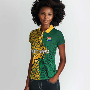 Personalized South Africa Women Polo Shirt with Springbok and Proteas African Pattern