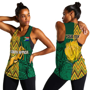 Personalized South Africa Women Racerback Tank with Springbok and Proteas African Pattern