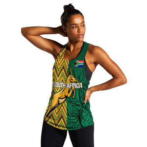 Personalized South Africa Women Racerback Tank with Springbok and Proteas African Pattern